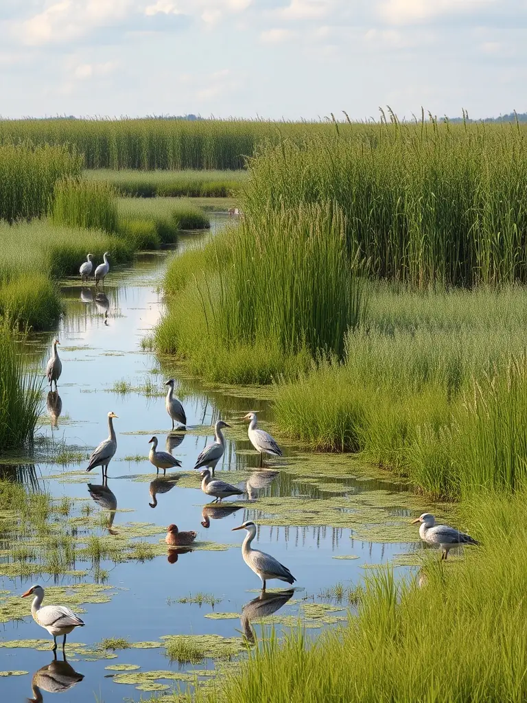 A scenic view of a protected wetland area in the Trégor region, emphasizing the importance of wetland conservation for biodiversity and water management.