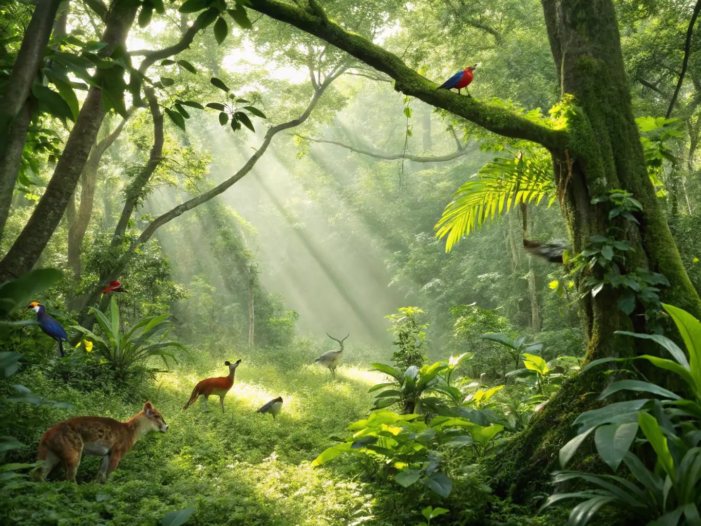 A serene image of a protected forest area, showcasing the lush greenery and diverse wildlife, representing ASSO SAUVEGARDE DU TREGOR's efforts in terrestrial ecosystem conservation.