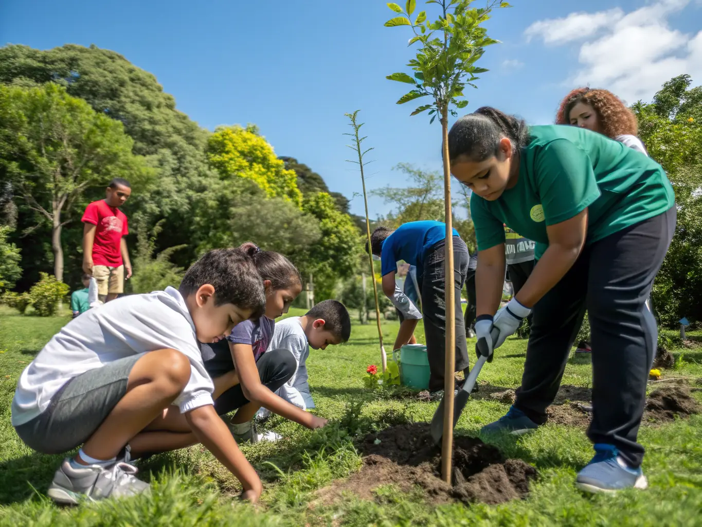 A group of community members participating in a tree-planting activity, demonstrating the strengthening of local resilience through ASSO SAUVEGARDE DU TREGOR's initiatives.